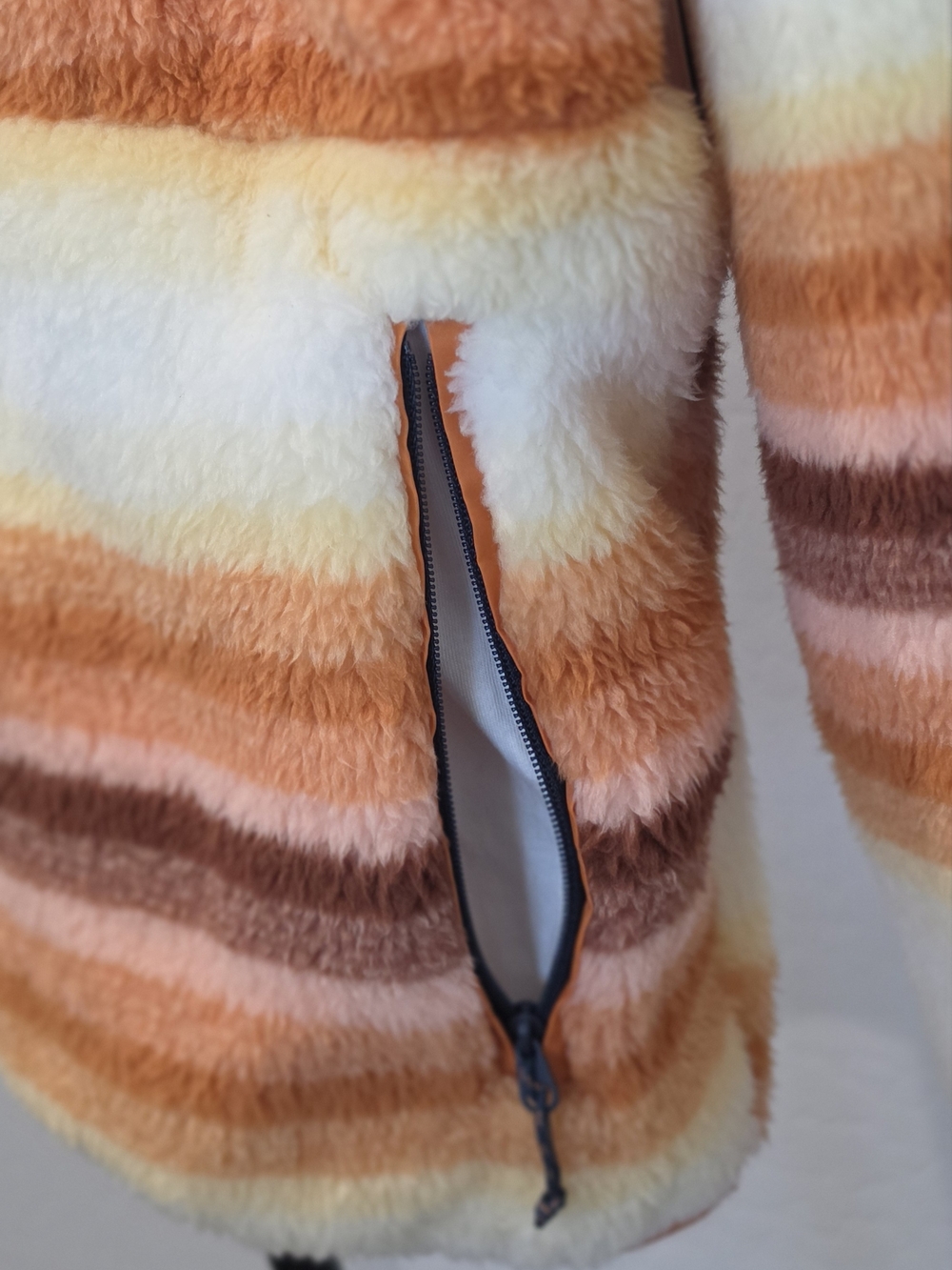 Salty Crew Orange, Brown White Striped Sherpa Snap Pullover Women's Sz Small NWT - Picture 8 of 12